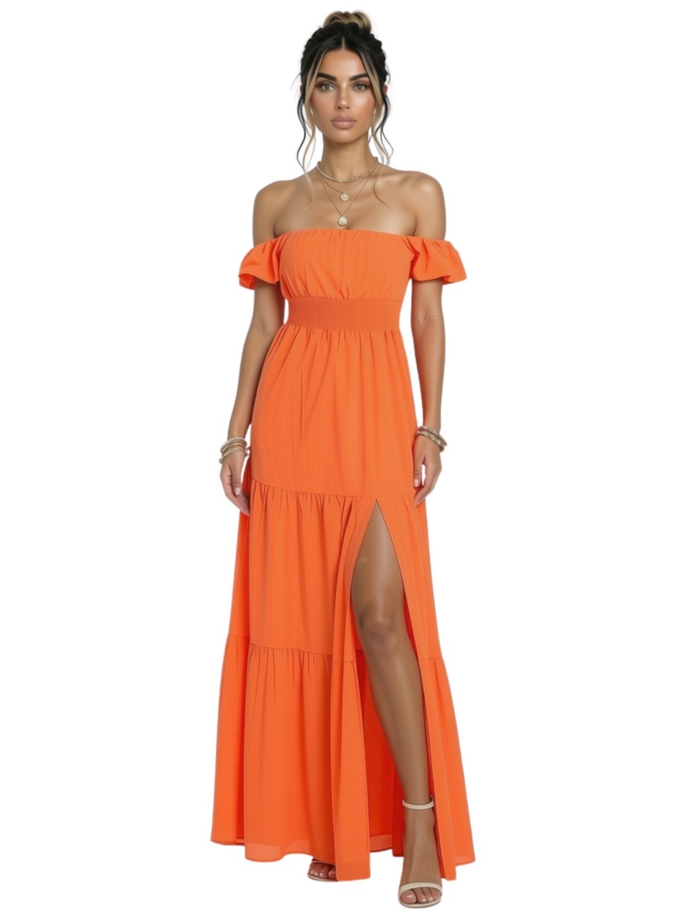 Showpo Off Shoulder Tiered Maxi Dress with Slit